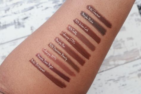 Nyx Lip Liner Swatches, Brown Liquid Lipstick, Nyx Lip Liner, Nyx Lip Lingerie, Mac Lipstick Swatches, Lip Liner Colors, Brown Liner, Lipstick For Fair Skin, Nyx Lip