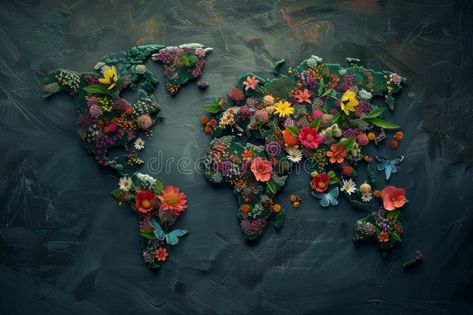 Flower Map, a World Map Made of Flowers on Dark Background royalty free stock photos Flowers On Dark Background, Flowers Dark Background, Map Of The World, Flower Map, Dark Background, Flower Images, Flower Making, Dark Backgrounds, A World