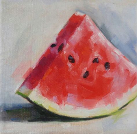 Realistic Paintings Easy, Watermelon Oil Pastel, Watermelon Oil Painting, Easy Realistic Paintings, Simple Oil Painting Ideas, Watermelon Art Painting, Painting Watermelon, Watermelon Drawing, Watermelon Painting