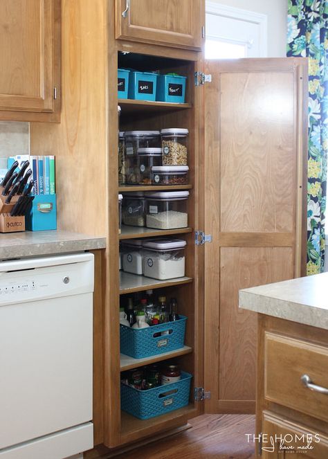 Narrow Cabinet Kitchen, Small Pantry Cabinet, Deep Pantry Organization, Narrow Pantry, No Pantry Solutions, Deep Pantry, Small Pantry Organization, Pantry Remodel, Pantry Cupboard