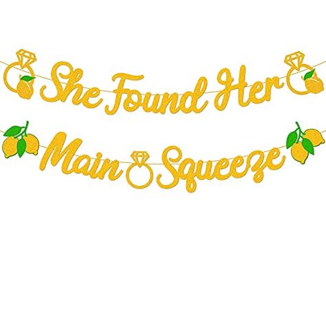 Bridal Shower Party Decorations, Bachelorette Party Kits, Fruit Party Decorations, Lemon Squash, Bride To Be Bachelorette, She Found Her Main Squeeze, Found Her Main Squeeze, Gold Glitter Banner, Painting Birthday