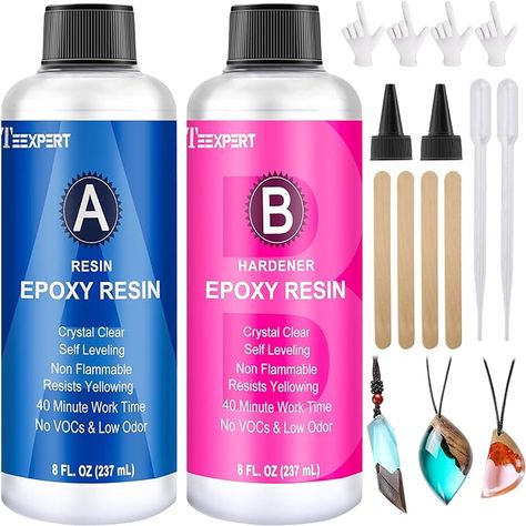 Amazon.com: Teexpert Epoxy Resin Crystal Clear, 16oz Epoxy Resin Kit, Self-Leveling, Bubble-Free Coating and Casting Resin for DIY Art & Crafts, Jewelry, Coasters, Molds - 2 Part (8oz Resin and 8oz Hardener) Clear Casting Resin, Crystal Clear Epoxy Resin, Resin Glue, Liquid Resin, Casting Resin, Clear Epoxy Resin, Casting Resin Molds, Resin Artwork, Clear Epoxy