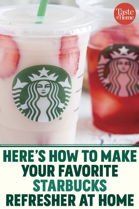 Strawberry Refresher Recipe, Starbucks Strawberry Refresher, Refresher At Home, Strawberry Refresher, Starbucks Fall Drinks, Pink Drink Recipes, Best Starbucks Drinks, Strawberry Acai Refresher, Starbucks Strawberry