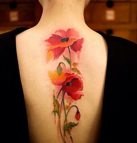 poppy tattoo designs for women | Watercolor Poppy Tattoo on Half Sleeve Tattoos, Flowers