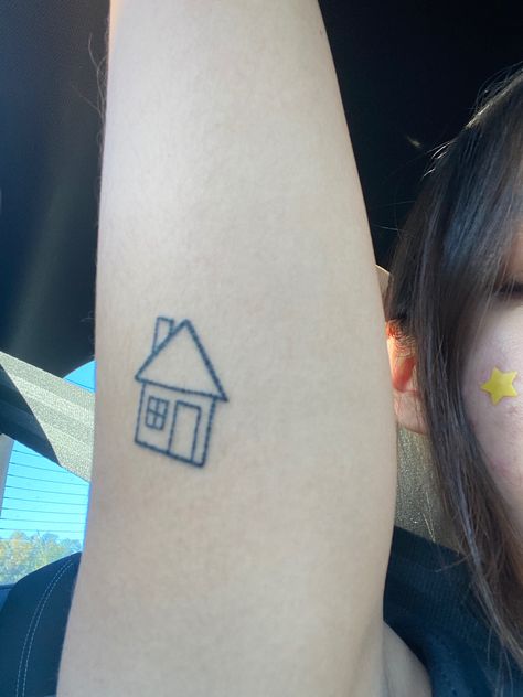 The neighborhood band tattoo The Neighborhood Tattoo Ideas, The Neighbourhood Tattoo Ideas, The Neighborhood Tattoo, Tiny House Tattoo, House Tattoo Simple, Neighborhood Tattoo, Small House Tattoo, Tattoos 2022, Group Tattoos