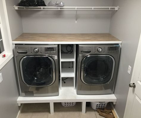 Apartment Washer, Washer And Dryer Stand, Laundry Room Pedestal, Washer And Dryer Pedestal, Outdoor Laundry, New Washer And Dryer, Shelf Decor Living Room, Laundry Room Closet, Laundry Room Renovation