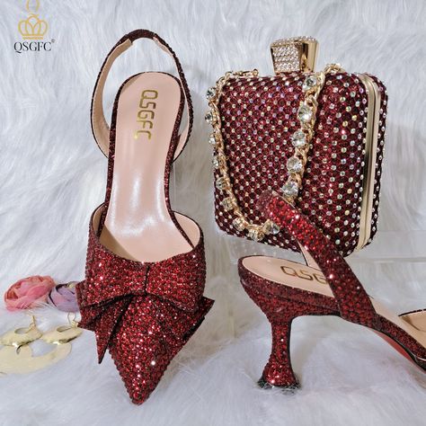 Champagne Heels, Glass Heels, Shoes And Purse, Crystal Garland, Women In Red, Pointy Heels, Nigerian Fashion, Nigerian Styles, Big Diamond