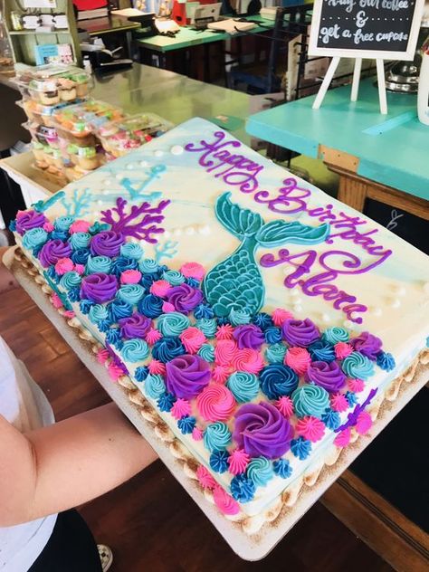 Mermaid Birthday Party 1 Year, Sheet Cake Mermaid Theme, Mermaid Sheet Cake Ideas Under The Sea, Number 3 Mermaid Cake, Mermaid Cake For 1st Birthday, Mermaid 2nd Birthday Cake, Mermaid Birthday Party Cakes, 3rd Birthday Mermaid Cake, Square Mermaid Birthday Cake