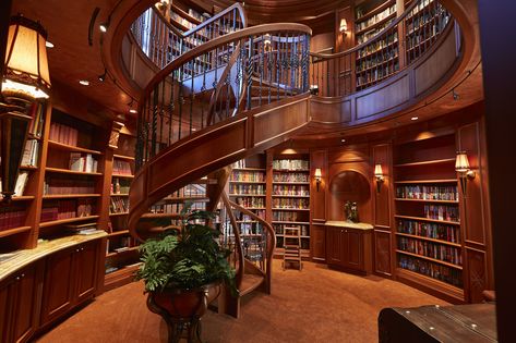 Richard and Donna Clayton built this two-story library in the custom home they completed in 2013 in Paradise Valley, Arizona.STEVE CRAFT FOR THE WALL STREET JOURNAL Libraries That Inspire - WSJ. Huge Library In House, Large Library Room, Huge Home Library, Two Story Library Home, Library In House, 2 Story Library, Classic Home Library Design, Two Story Library, Round Library