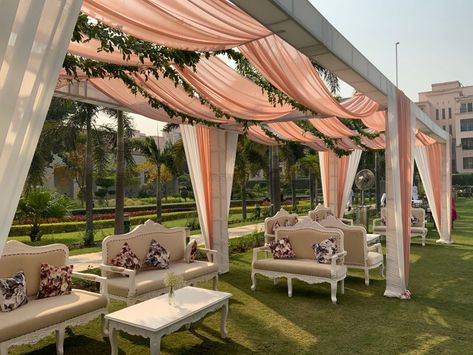 Wedding Lawn Design, Cloth Draping, Wedding Lounges, Indian Wedding Decorations Receptions, Wedding Lawn, Reception Stage Decor, Haldi Decor, Wedding Entrance Decor, Design Atelier