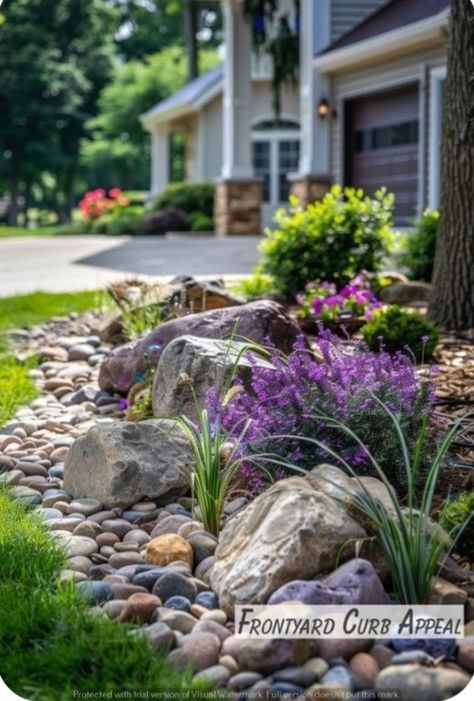 Curb Appeal Uk, Garden Curb Appeal, Curb Appeal Landscaping, Modern Front Yard Landscaping Ideas, River Rock Landscaping Ideas, Modern Front Yard Landscaping, River Rock Landscaping, Rock Landscaping Ideas, Modern Front Yard