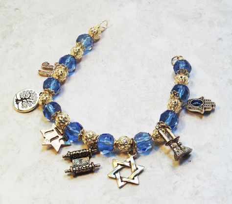 Jewish Jewelry Jewish Beaded Shabbat Charm Bracelet Light | Etsy Hanukkah Jewelry, Jewish Earrings, Light Blue Bracelet, How To Celebrate Hanukkah, Blue Beaded Bracelets, Jewish Jewelry, Handmade Christmas Gifts, Holiday Earring, Mothersday Gifts