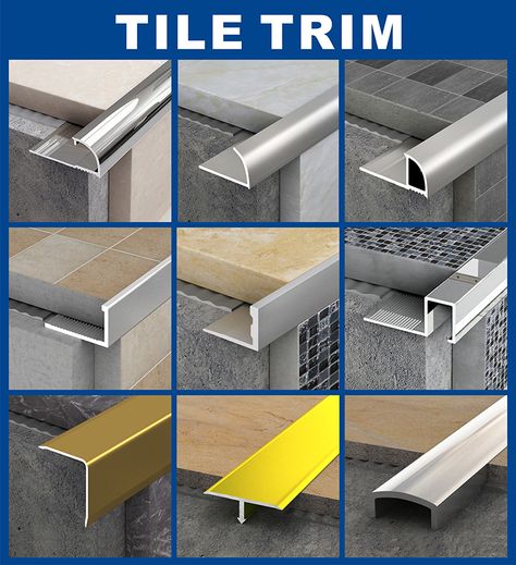 TILE TRIM Tile Metal Edge Trim, Aluminum Tile Edge Trim, Tile Corners Edge, Finish Tile Edge, Tile Trim Edge Kitchen Backsplash, Tile Trim In Bathroom, Tile Edge Trim Ideas, Tile Edging Trim Ideas, Tile Trim Ideas