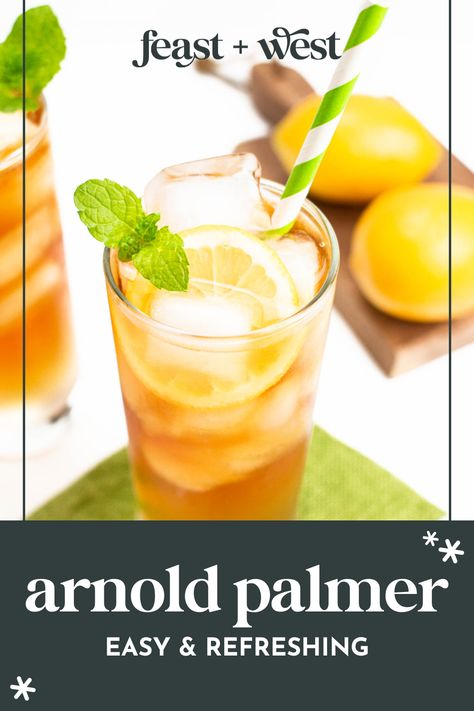 The Arnold Palmer is a refreshing iced tea lemonade recipe! Learn how to make its many variations and the best ratio for tea to lemonade. Iced Tea Lemonade Recipe, Tea Lemonade Recipe, Lemon Iced Tea Recipe, Arnold Palmer Drink, Lemonade Tea Recipe, Classic Lemon Bars, Unsweetened Iced Tea, Green Tea Lemonade, Flavored Lemonade