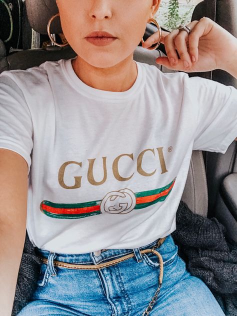 Gucci t shirt under $25 Gucci Shirt Outfit, Gucci Tee Shirt, Gucci Clothes Women, Gucci T Shirt Women, Gucci Shirt Women, T Shirt With Jeans, Shirt With Jeans, Gucci Shirts, Gucci Shirt