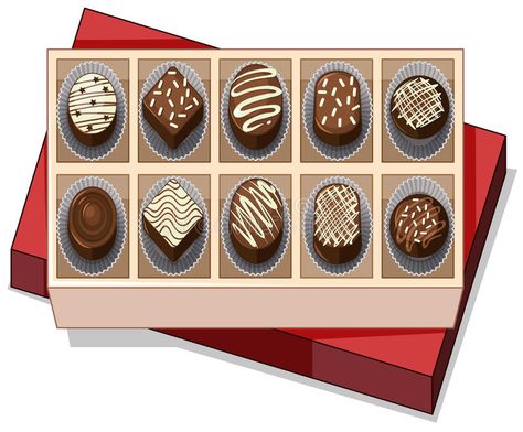 Photo about Box of chocolate with red lid illustration. Illustration of graphic, chocolate, clipart - 91475974 Heart Shaped Chocolate Box, Chocolate Clipart, Chocolate Drawing, Candy Pictures, Box Vector, Chocolate Card, Glitter Slime, Chocolate Day, Chocolate Decorations