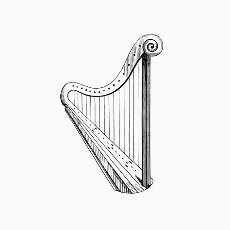 Vintage Victorian style harp engraving. Original from the British Library. Digitally enhanced by rawpixel. | free image by rawpixel.com Harp Illustration, Harp Instrument, Victorian Style Chair, Black And White Music, Football Badge, Vintage Style Art, The British Library, About Music, Vintage Icons