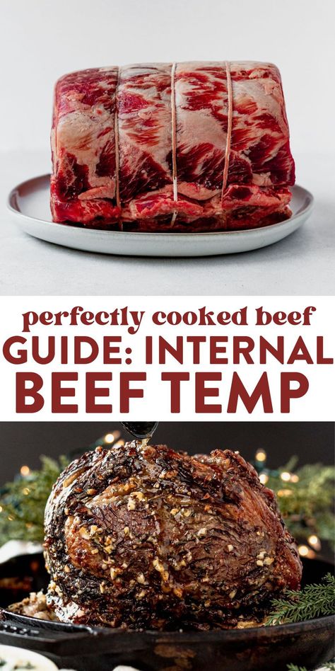 The very best way to cook your beef to proper degree of doneness is by using the internal temperature as a guide to capture the cooked beef temperature. This post will explain each type of beef, varying temperatures of doneness and the best tools to use! Steak, ground beef, or roast. Plus, beef recipes! Beef Temperature Guide, Beef Temperature Chart, Beef Cooking Temperatures, Steak Temperature Chart, Steak Temperature, Perfect Roast Beef, Teriyaki Burgers, Rolled Roast, Temperature Chart