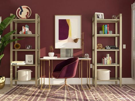 Jewel Tone Color Scheme Design Ideas and Styles from Modsy Designers Jewel Toned Office, Office Design Diy, Glam Office Decor, Comfy Office Chair, Glam Office, Best Home Office Desk, Best Home Office, Home Office Design Ideas, Marble Desk