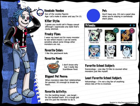 monster high character profile | Monster High Hoodude Voodoo by ~no1mhfan on deviantART Goat Stew, Need A Boyfriend, No Profile, Robecca Steam, Everafter High, Monster High School, Character Bio, Food Pic, Monster High Art