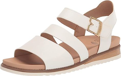 Amazon.com | Dr. Scholl's Shoes Women's Island Glow Strappy Flat Sandal,White Smooth,7 | Flats Womens Strappy Sandals, Dr Scholls Shoes, Strappy Sandals Flat, Strappy Flats, Footbed Sandals, White Sandals, Womens Casual, Spring 2023, Womens Sandals Flat