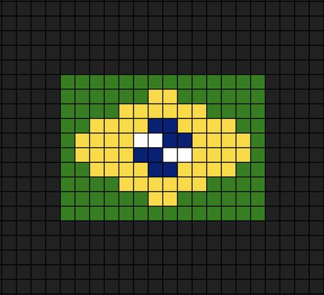 A small to medium pixel art template of the Brazilian flag (10 high, 14 wide). Mexican Flag Pixel Art, Brazil Pixel Art, Acnh Pixel Patterns Flag, Pixel Art Football, Mexico Flag Pixel Art, Flags Pixel Art, Faze Logo, Perler Beads Flags, Pixel Art Logo