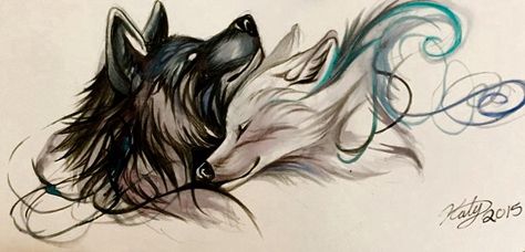 Dark and light wolf Couple Wolf Tattoo Ideas, 2 Wolves Tattoo, Couples Wolf Tattoos, Thigh Tattoo Men, Emo Tattoos, Watercolor Wolf, Abstract Tattoo Designs, Mom Tattoo Designs, Witch Tattoo