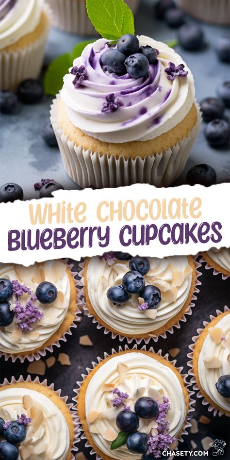 Luxurious White Chocolate Blueberry Cheesecake Cupcakes, Blueberry Cupcakes From Box Cake, White Chocolate Blueberry Cupcakes, Cupcake Recipes Blueberry, Blueberry Filled Cupcakes, New Cupcake Flavors Ideas, White Chocolate Blueberry Cheesecake Cupcakes, Boxed Cupcake Recipes, Huckleberry Cupcakes