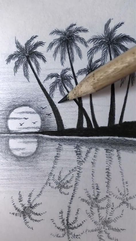 Sunrise Drawing, Landscape Drawing Tutorial, Sunset Drawing, Easy Scenery Drawing, Colorful Art Projects, Pencil Sketches Easy, Art Scenery, Landscape Pencil Drawings, Us Drawing