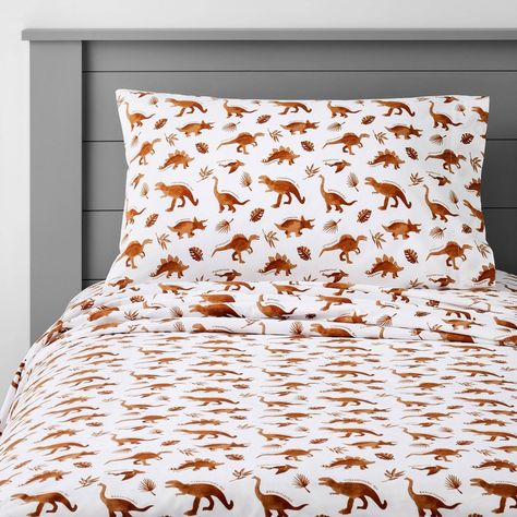 Twin Dinosaur Cotton Kids' Sheet Set Watercolor Brown - Pillowfort™ | Target Dinosaur Sheets, Cute Bed Sets, Kids Sheet Sets, Dinosaur Bedding, Brown Watercolor, Dinosaur Bedroom, Dino Print, Dinosaur Room, Kids Sheets