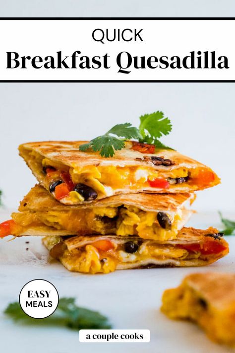 Need a quick breakfast or dinner? Try this tasty breakfast quesadilla recipe with scrambled eggs and cheddar! It's done in under 15 minutes. #breakfast #quesadilla #breakfastquesadilla #breakfastquesadillarecipe Healthy Breakfast Quesadilla, Breakfast Quesadilla Recipes, Breakfast Ideas Healthy, Breakfast Quesadilla, Winter Salad Recipes, Salad Dressing Recipes Healthy, A Couple Cooks, Scrambled Eggs Recipe, Quesadilla Recipe