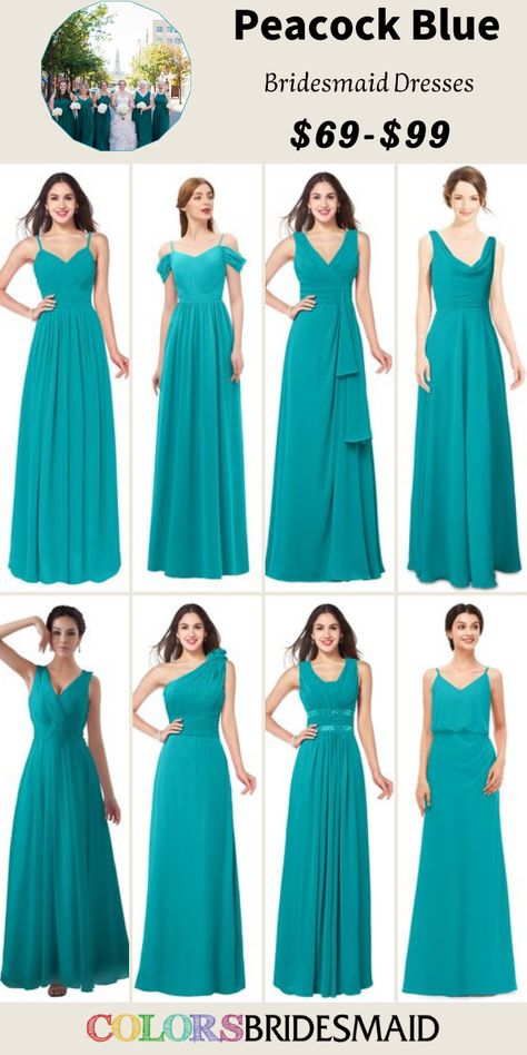 Peacock blue bridesmaid dresses on sale under $100, in 600+ custom-made styles and all sizes. 150+colors, made to order, fast arrived, color sample available. #colsbm #bridesmaids #bridesmaiddresses #bluewedding #weddingideas #peacockbluedress b2059 Bridesmaid Dresses Peacock, Peacock Blue Dress, Peacock Bridesmaid Dresses, Wedding Color Palette, Blue Bridesmaid Dresses, Peacock Blue, Color Samples, Color Swatches, Blue Wedding