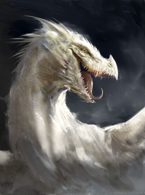 Dragon Study, Antonio J. Manzanedo on ArtStation at https://www.artstation.com/artwork/QQXPx Dnd Enemies, Black Dragons, Got Dragons, Targaryen Aesthetic, Dragon Lover, Dragon Pictures, Fantasy Paintings, White Dragon, Dragon Artwork