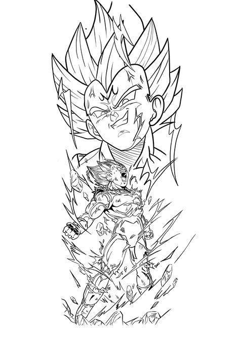 Vegeta Ape Tattoo, Dragon Ball Z Characters Drawing, Dragon Ball Z Outline, Vegeta Black And White, Dragonball Tattoo Ideas, Dragon Ball Super Tattoo, Dragon Ball Z Tattoo Design, Vegeta Tattoo Ideas, Dbz Tattoo Ideas