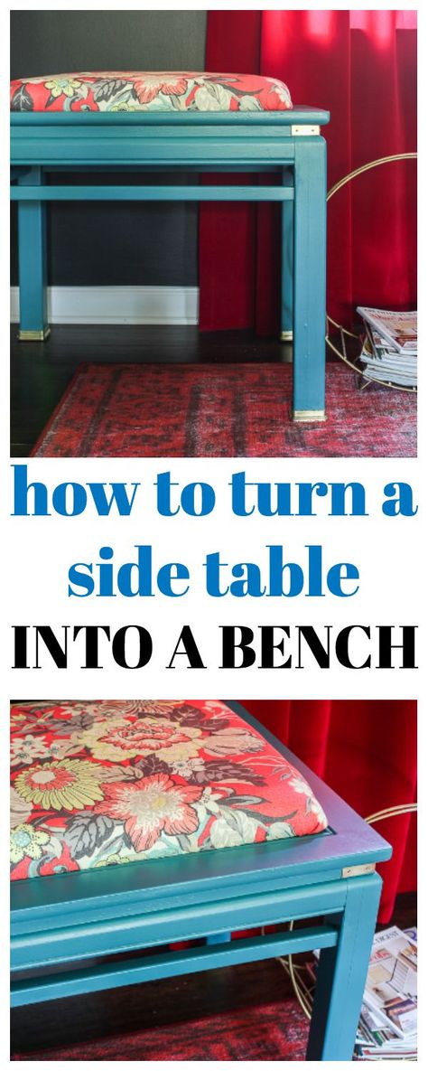 This is a great furniture makeover idea for an end table makeover - find out how to turn a side table into a bench. Easy side table redo in a day! Table Makeover Ideas, Side Table Redo, Diy Table Makeover, Furniture Makeover Inspiration, Table Redo, End Table Makeover, Side Table Makeover, Amazing Woodworking, Diy Wand