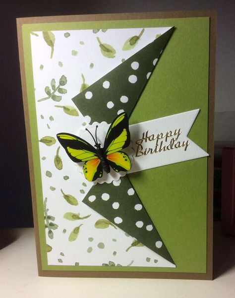 Green Cards Handmade, 5 X 7 Cards, Thank You Card Homemade Cute Ideas, Handmade Cards With Butterflies, Handmade Card Designs Ideas, Butterfly Handmade Cards, Green Birthday Card, Artistic Cards, Sticker Cards