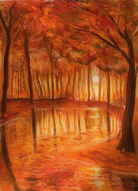 Oil Pastel Autumn Art, Chalk Artwork, Drawing Autumn, Chalk Pastel Art, Fall Drawings, Chalk Pastel, Dry Pastel, Oil Pastel Art, Printmaking Art