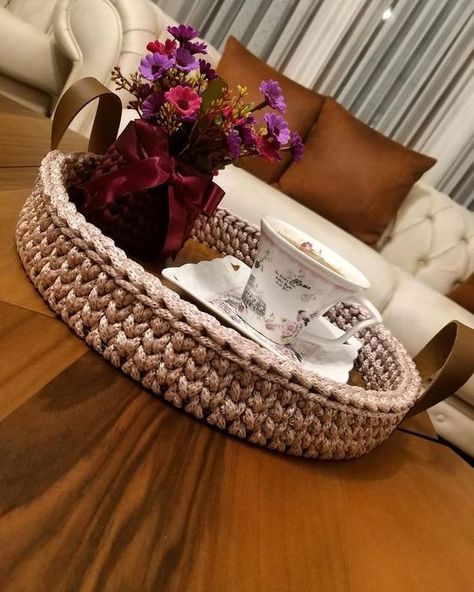 Crochet Tray, Ottoman Tray, Coffee Table Tray, Candle Tray, Crochet Instructions, Crochet Basket, Sweater Design, Creative Crafts, Eminem