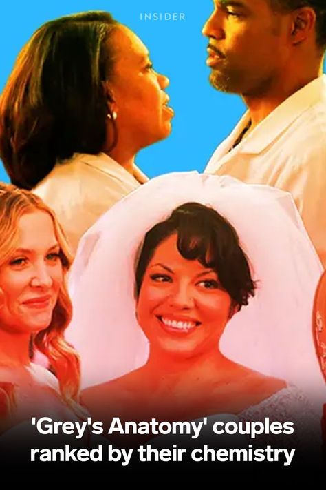 A graphic that shows different "Grey's Anatomy" couples. It's overlaid with a headline that reads: "'Grey's Anatomy' couples ranked by their chemistry." Watch Greys Anatomy, Greys Anatomy Couples, Meredith And Derek, Greys Anatomy Cast, The Drama, Grey's Anatomy, Greys Anatomy, Chemistry, Anatomy