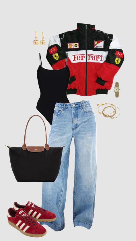 Outfit inspo Ferrari ❤️‍🔥#outfitinspo #ferrarijacket #lowrisejeans