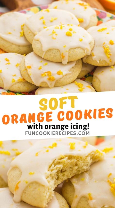 Soft Orange Cookies With Icing, Orange Cookie Icing Recipe, Orange Cookies From Cake Mix Recipes, Ways To Use Up Oranges, Recipes Using Cuties Oranges, Iced Orange Cookies, Orange Juice Cookies Recipes, Orange Drop Cookies Recipes, Uses For Orange Juice