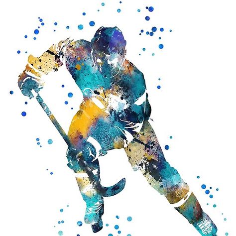 Hockey Painting, Ice Skate Drawing, Hockey Drawing, Hockey Tattoo, Hockey Sport, Painted Crafts, Art Sport, Poster Watercolor, Hockey Girls