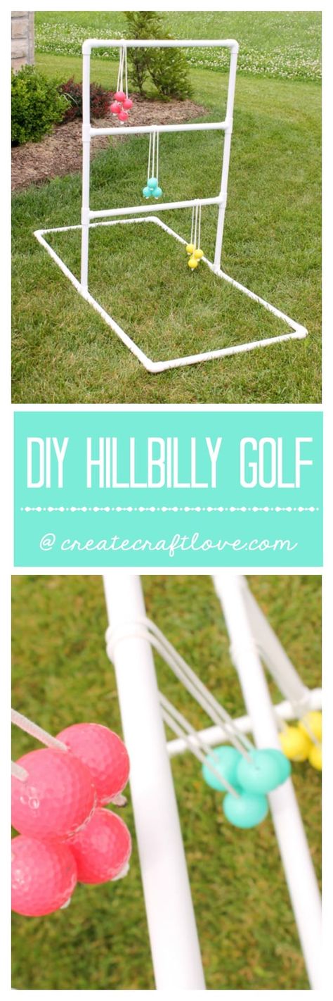 Build your own DIY Hillbilly Golf with our easy plans! Hillbilly Golf, Ladder Golf, Ladder Ball, Golf Ball Crafts, Biker Wedding, Golf Diy, Camp Lake, Golf Set, Backyard Games