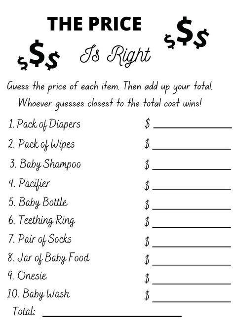 Printables for a Baby Shower, Baby Shower, Baby shower game, baby shower games, Printable games, Instant Download, Printable, The Price Is Right Baby Shower Family Feud, Baby Template, Family Feud Game, Minimalist Showers, Boy Baby Shower Games, The Price Is Right, Baby Facts, Baby Shower Bingo, Price Is Right