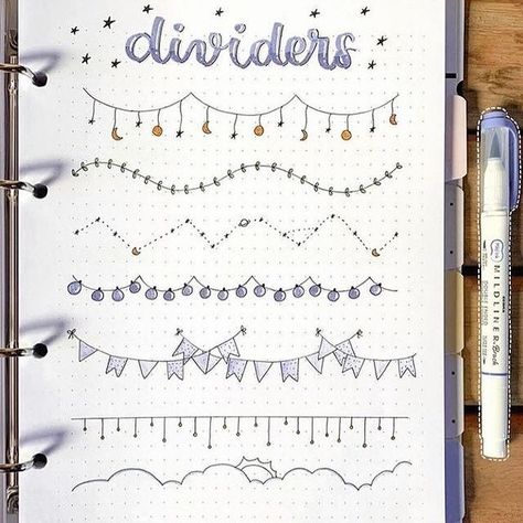 Dividers Ideas, Bullet Journal Dividers, Boarders Designs For Projects, Bullet Journal Key, Kraf Kertas, Creative School Project Ideas, Bullet Journal Ideas Templates, Weather Today, Notes Journal