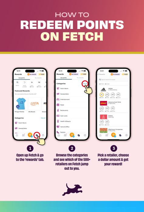 Infographic showing how to redeem points in the Fetch app Fetch Rewards, Card Hacks, Redeem Points, Credit Card Hacks, Diy And Crafts Sewing, Free Gift Cards, Love Is Free, Crafts Sewing, Love Is All