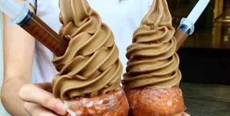 I believe they sell these in Tampa. It’s soft serve coffee ice cream with a shot of espresso in a glazed donut cone. Can someone on the Jersey Shore please do this? I will be the first person on line. I believe they sell these in Tampa. It's soft serve coffee ice cream with a … Donut Ice Cream Cones, Donut Cone, Soft Serve Ice Cream Recipes, Espresso Ice Cream, Donut Cup, Donut Ice Cream, Shot Of Espresso, Glazed Donut, Coffee Ice