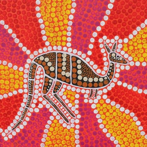 Lone Wallaby com Aboriginal Art Australian, Aboriginal Art For Kids, Native American Art Projects, Art Ideas For Kids, Art Fundraiser, Aboriginal Dot Painting, Aboriginal Dot Art, Haida Art, 4th Grade Art