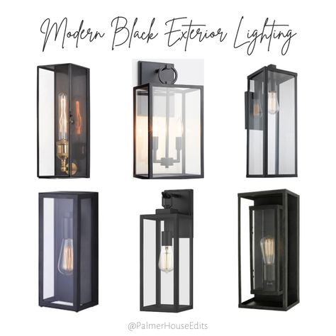 Product pictures of black exterior lighting Black Exterior Lights, Modern Black Exterior, Exterior House Lights, Modern Exterior Lighting, Farmhouse Outdoor Lighting, House Lighting Outdoor, Modern Front Porches, Lighting Exterior, Mid Century Modern Exterior