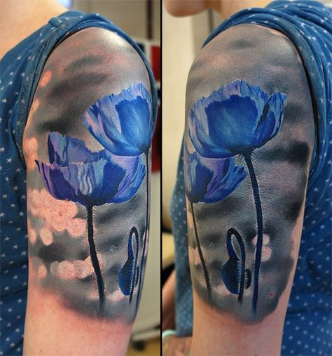 Blue Poppies Tattoo - 60 Beautiful Poppy Tattoos White Flower Tattoo, Blue Poppy Flower, Watercolor Poppy Tattoo, Red Poppy Tattoo, Poppy Tattoos, White Flower Tattoos, Blue Flower Tattoos, Lace Tattoos, Poppy Flower Tattoo